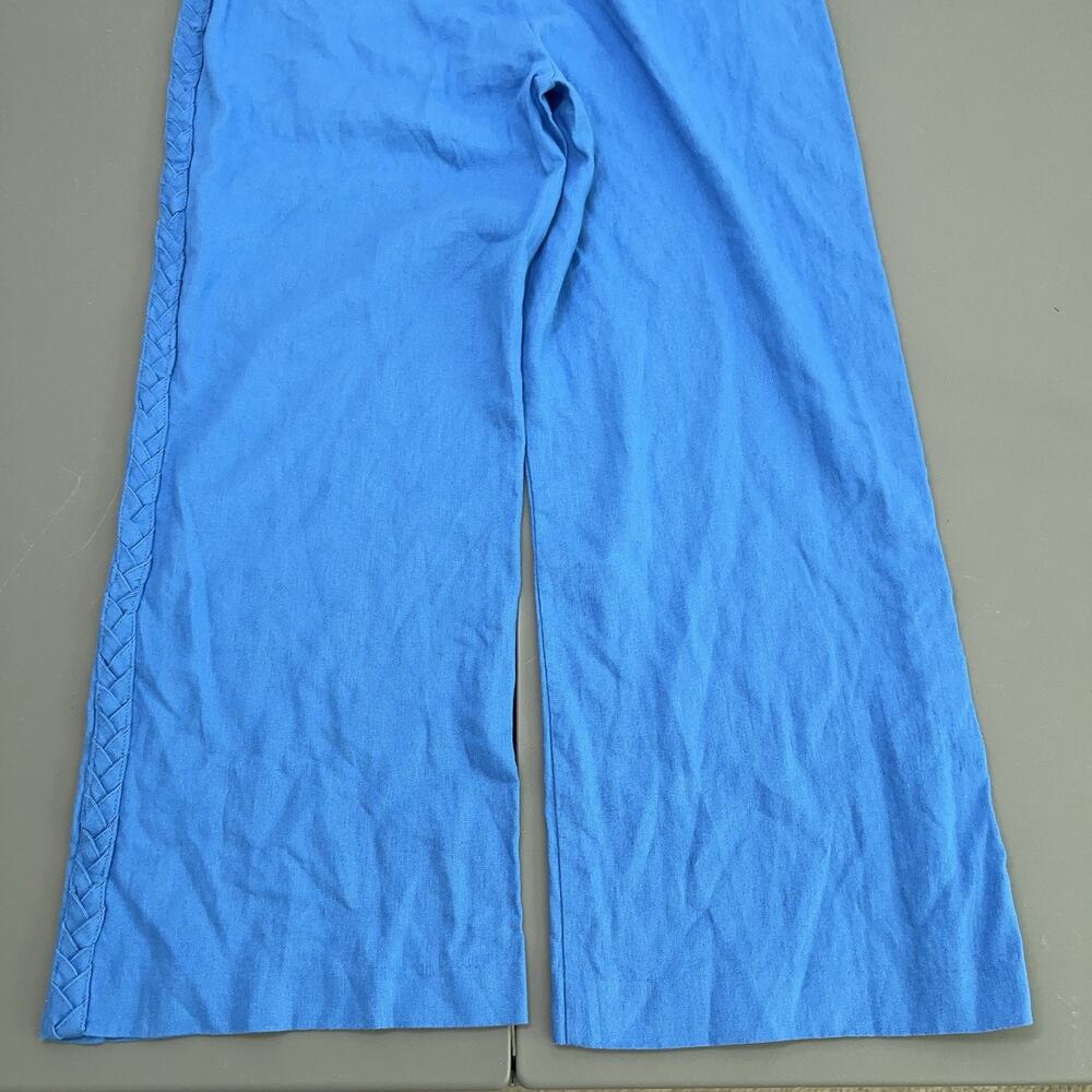 Jason Wu Wide Leg Cropped Pants Womens 6 Blue Linen Blend Braided High Waist - Picture 7 of 14